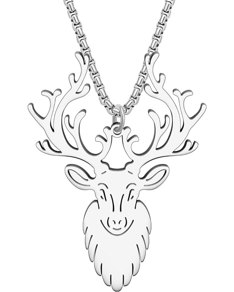 Stainless Steel 18K Gold Silver Plated Cute Christmas Elk Necklace for Women Girls Kids Animal Deer Pendant Costume Jewelry f...