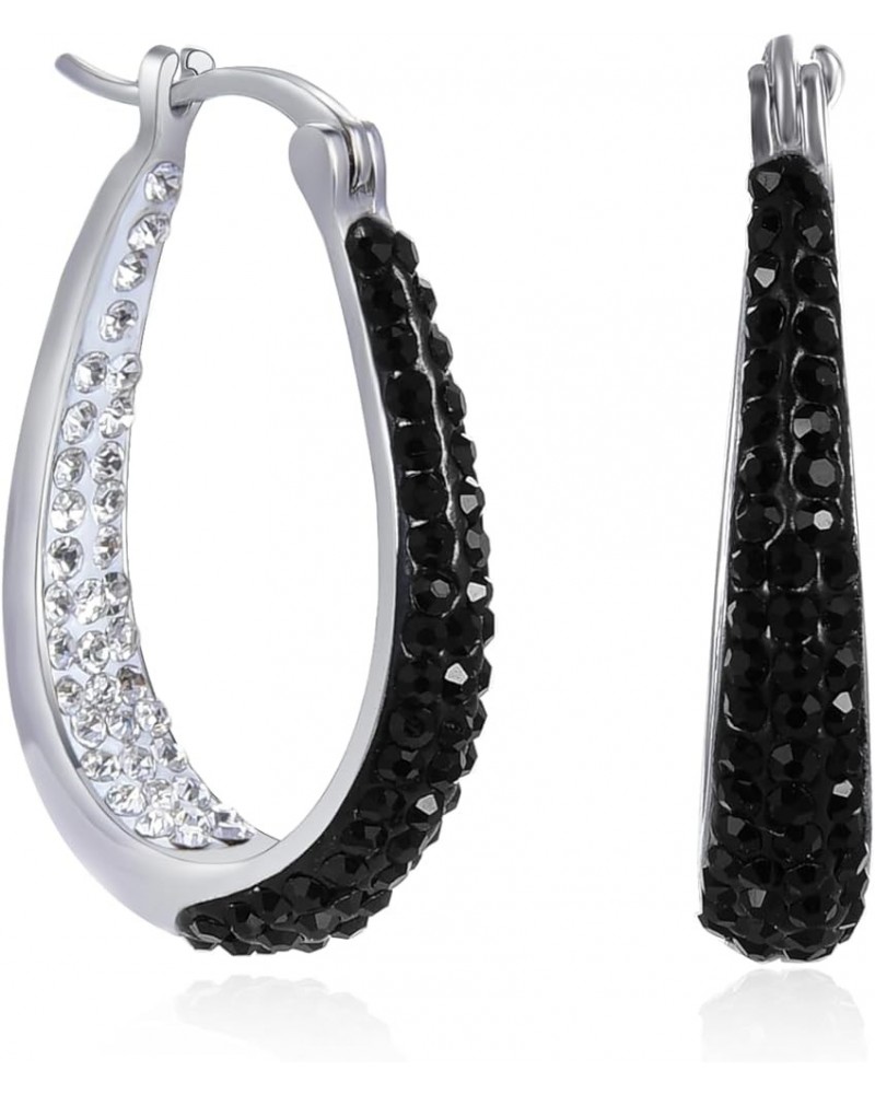 Oval Hoop Earrings, Rhodium Plated Inside Out Crystal Hoop Earrings For Women Fashion Jewelry Black and White $13.51 Earrings