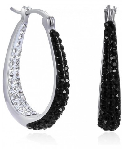 Oval Hoop Earrings, Rhodium Plated Inside Out Crystal Hoop Earrings For Women Fashion Jewelry Black and White $13.51 Earrings