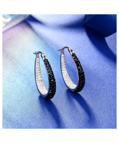 Oval Hoop Earrings, Rhodium Plated Inside Out Crystal Hoop Earrings For Women Fashion Jewelry Black and White $13.51 Earrings