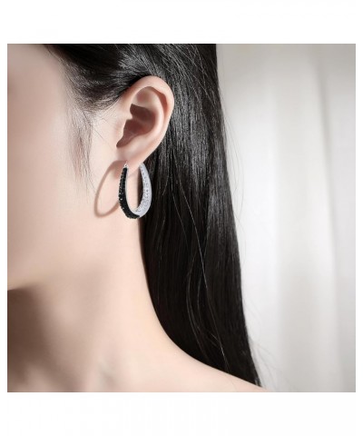 Oval Hoop Earrings, Rhodium Plated Inside Out Crystal Hoop Earrings For Women Fashion Jewelry Black and White $13.51 Earrings