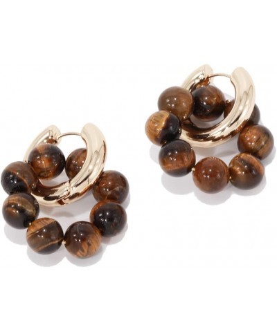 Elegant Turquoise Shell Pearl Beaded Huggie Hoop Earrings for Women Tiger's Eye $11.39 Earrings