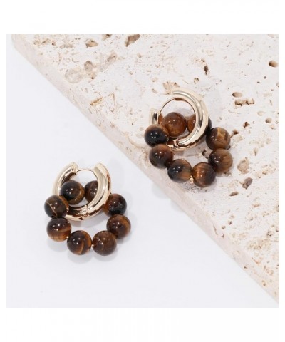 Elegant Turquoise Shell Pearl Beaded Huggie Hoop Earrings for Women Tiger's Eye $11.39 Earrings