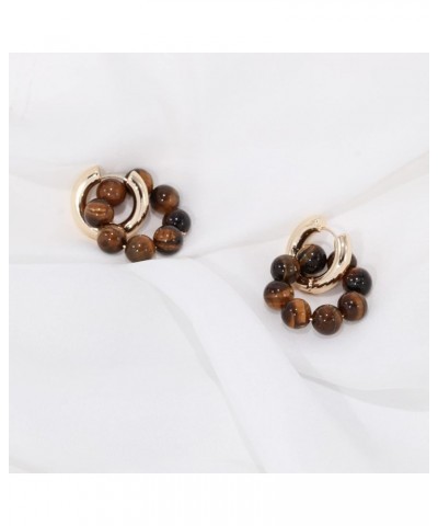 Elegant Turquoise Shell Pearl Beaded Huggie Hoop Earrings for Women Tiger's Eye $11.39 Earrings