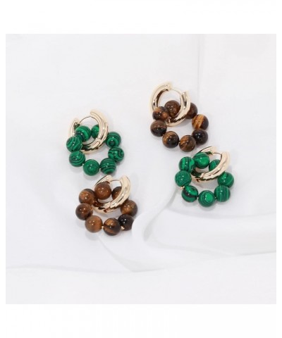 Elegant Turquoise Shell Pearl Beaded Huggie Hoop Earrings for Women Tiger's Eye $11.39 Earrings