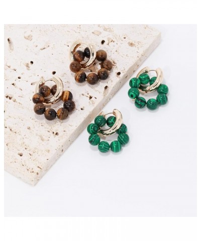 Elegant Turquoise Shell Pearl Beaded Huggie Hoop Earrings for Women Tiger's Eye $11.39 Earrings