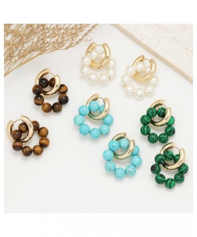 Elegant Turquoise Shell Pearl Beaded Huggie Hoop Earrings for Women Tiger's Eye $11.39 Earrings