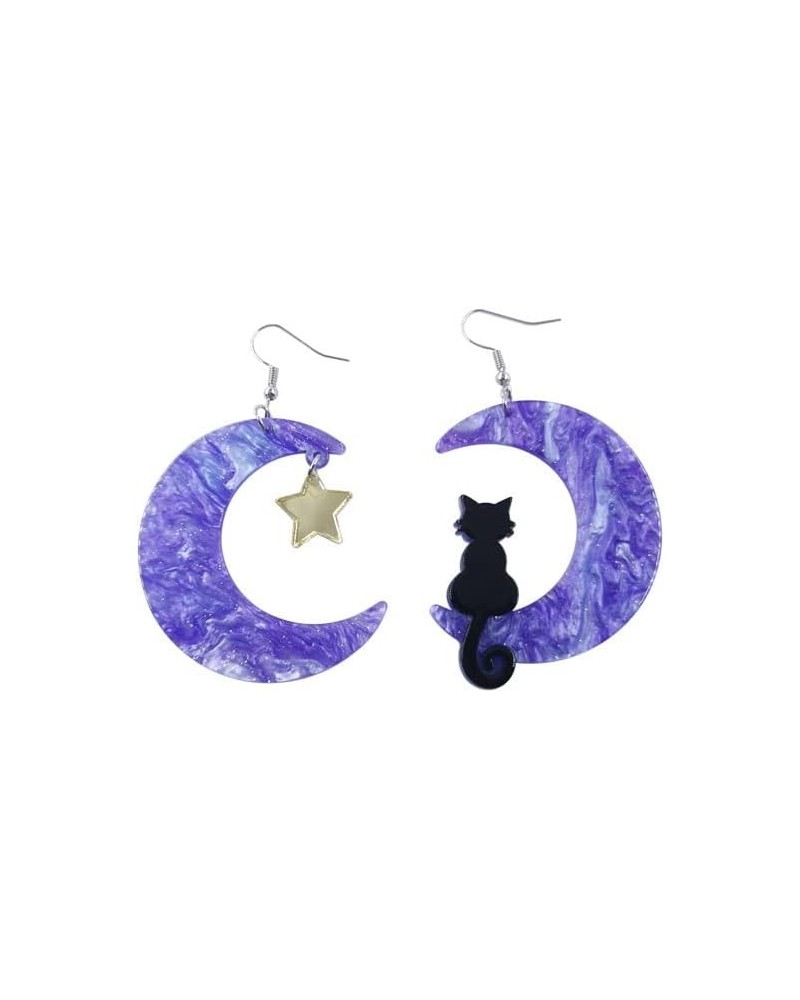 Cat Earrings for Women Girls Statement Acrylic Star Dangle Earrings Flower Cat Moon Earrings B purple big $6.37 Earrings