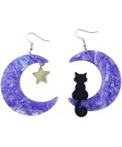 Cat Earrings for Women Girls Statement Acrylic Star Dangle Earrings Flower Cat Moon Earrings B purple big $6.37 Earrings