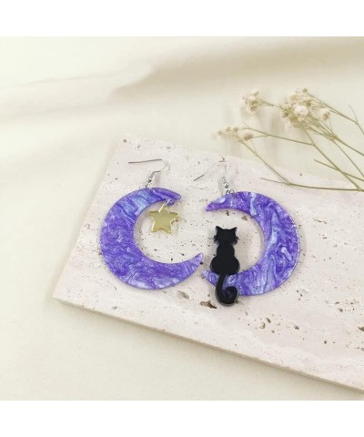 Cat Earrings for Women Girls Statement Acrylic Star Dangle Earrings Flower Cat Moon Earrings B purple big $6.37 Earrings