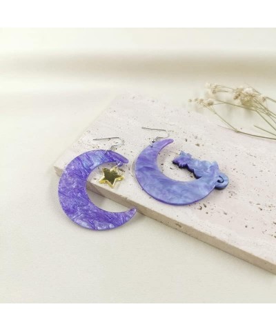 Cat Earrings for Women Girls Statement Acrylic Star Dangle Earrings Flower Cat Moon Earrings B purple big $6.37 Earrings