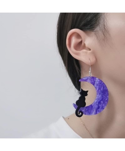 Cat Earrings for Women Girls Statement Acrylic Star Dangle Earrings Flower Cat Moon Earrings B purple big $6.37 Earrings