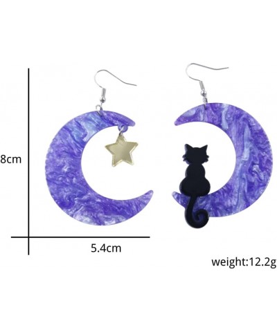 Cat Earrings for Women Girls Statement Acrylic Star Dangle Earrings Flower Cat Moon Earrings B purple big $6.37 Earrings