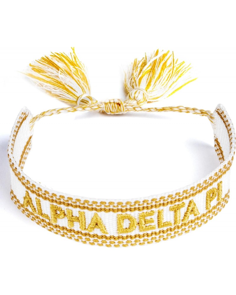 Alpha Delta Pi Bracelet — Woven Bracelet, White and Gold Design with ADP Sorority Name and Tassels, Greek Sorority Jewelry an...