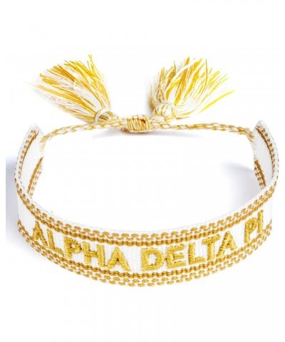 Alpha Delta Pi Bracelet — Woven Bracelet, White and Gold Design with ADP Sorority Name and Tassels, Greek Sorority Jewelry an...