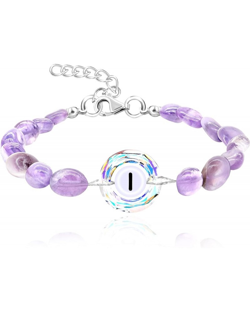 Purple Natural Stone and Austrian Crystal Letter Bracelet, Personalized Initial Jewelry for Women A-Z 26 Letters y2367-Multi-...