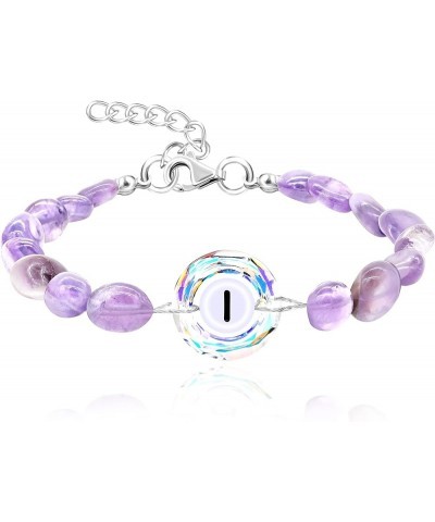 Purple Natural Stone and Austrian Crystal Letter Bracelet, Personalized Initial Jewelry for Women A-Z 26 Letters y2367-Multi-...