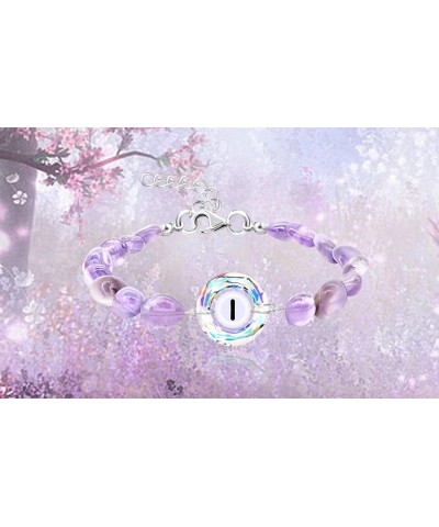 Purple Natural Stone and Austrian Crystal Letter Bracelet, Personalized Initial Jewelry for Women A-Z 26 Letters y2367-Multi-...