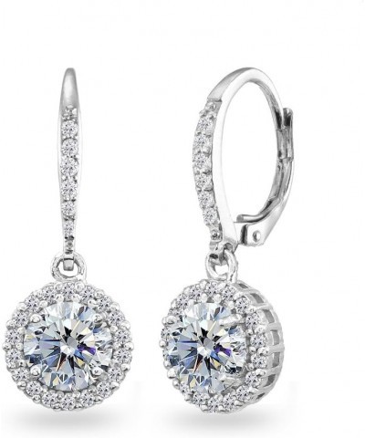 Sterling Silver Round Halo Dangle Leverback Earrings Made with European Crystals April - Clear $25.19 Earrings