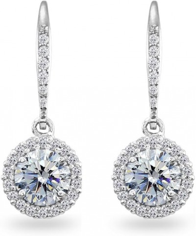 Sterling Silver Round Halo Dangle Leverback Earrings Made with European Crystals April - Clear $25.19 Earrings