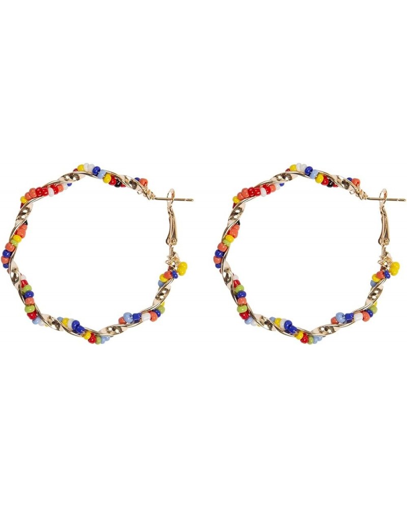 Bohemian Bead Embellished Delicate Geometric Hoop Earrings - Lightweight Sparkly Beaded, Sequin Multi Statement Round Hoops T...