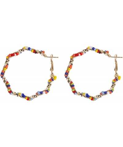 Bohemian Bead Embellished Delicate Geometric Hoop Earrings - Lightweight Sparkly Beaded, Sequin Multi Statement Round Hoops T...