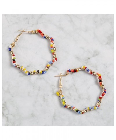 Bohemian Bead Embellished Delicate Geometric Hoop Earrings - Lightweight Sparkly Beaded, Sequin Multi Statement Round Hoops T...