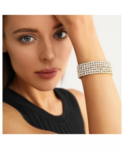 Sparkle Multicolor Rhinestone Stackable Stretch Bracelets for Women 6 Row Gold Bracelet $10.07 Bracelets