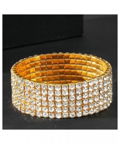 Sparkle Multicolor Rhinestone Stackable Stretch Bracelets for Women 6 Row Gold Bracelet $10.07 Bracelets