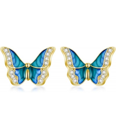 Sterling Silver Enamel Butterfly Earrings for Women Girl Sensitive Ears Blue - Gold Plated $24.18 Earrings