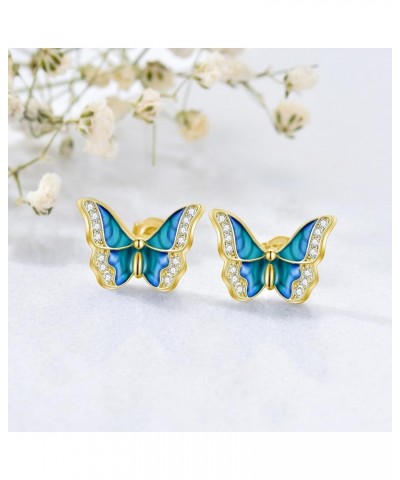 Sterling Silver Enamel Butterfly Earrings for Women Girl Sensitive Ears Blue - Gold Plated $24.18 Earrings