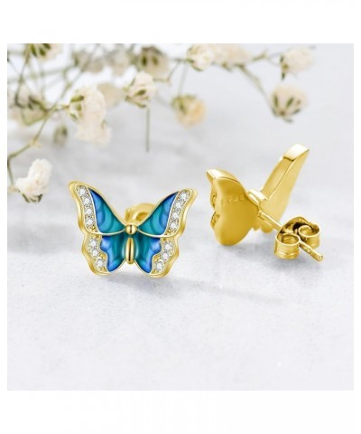 Sterling Silver Enamel Butterfly Earrings for Women Girl Sensitive Ears Blue - Gold Plated $24.18 Earrings