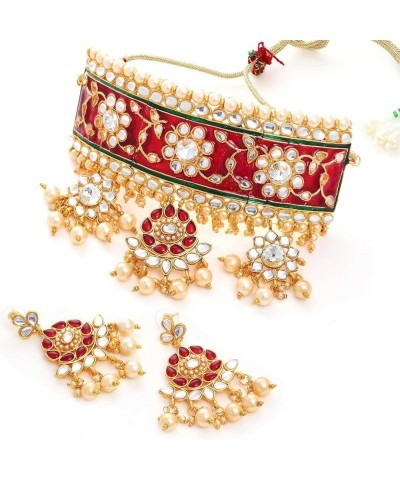 Bollywood Traditional Indian Wedding Gold Plated Red Meena Hasli Set for women/girls Style-1 $9.46 Jewelry Sets