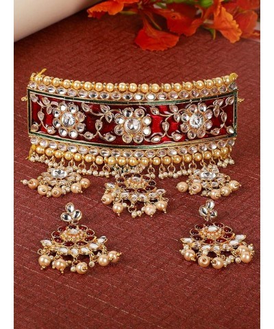 Bollywood Traditional Indian Wedding Gold Plated Red Meena Hasli Set for women/girls Style-1 $9.46 Jewelry Sets