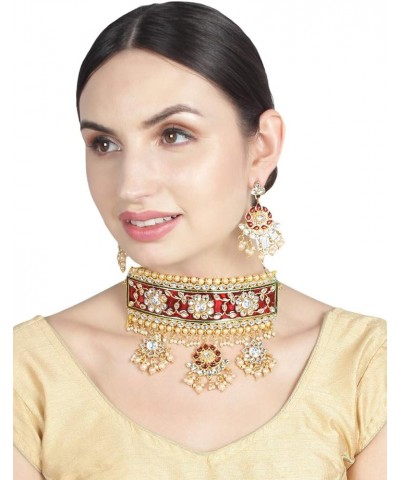 Bollywood Traditional Indian Wedding Gold Plated Red Meena Hasli Set for women/girls Style-1 $9.46 Jewelry Sets