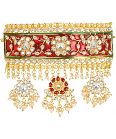 Bollywood Traditional Indian Wedding Gold Plated Red Meena Hasli Set for women/girls Style-1 $9.46 Jewelry Sets