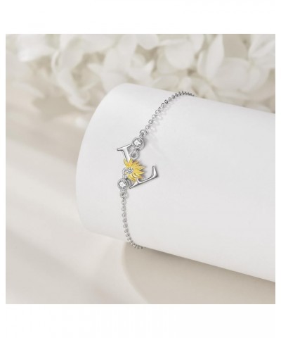 Sterling Silver Initial Alphabet Letter Script Name Bracelets Sunflower Initial Bracelet for Women Girls Initial L $19.75 Bra...