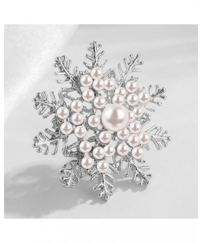 Snowflake Brooch Pin with Austrian Crystals Pearl Floral Party Corsage For Cloth Bag Christmas Mothers Women Gift 4 Silver Co...