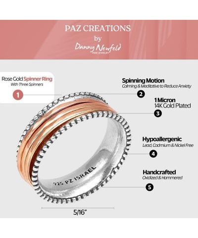 Paz Creations Women's 925 Sterling Silver Spinner Ring - Sturdy Band Ring With Three Spinners - Statement Fidget Ring - Boho ...