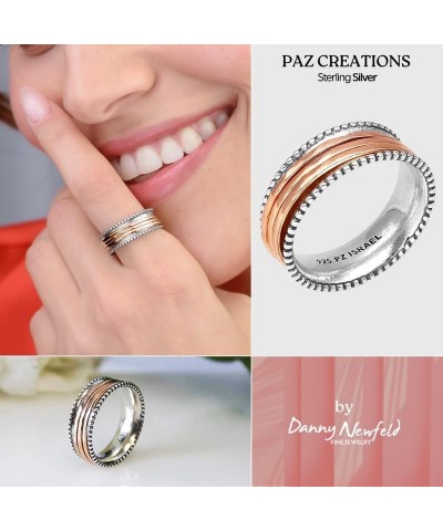 Paz Creations Women's 925 Sterling Silver Spinner Ring - Sturdy Band Ring With Three Spinners - Statement Fidget Ring - Boho ...