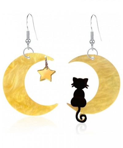 Acrylic Animal Lovely Black Fun Cat on the Moon Dangle Earrings Acrylic Star Earrings For Women Girls Christmas Halloween Jew...