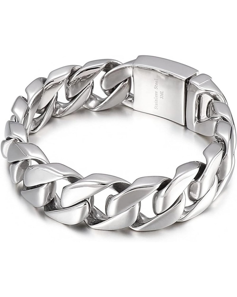 Cuban Bracelet for Men, Stainless Steel Bracelet for Men 8.5 inch Silver Curb Chain Bracelet 17mm Width Style 1 $30.59 Bracelets