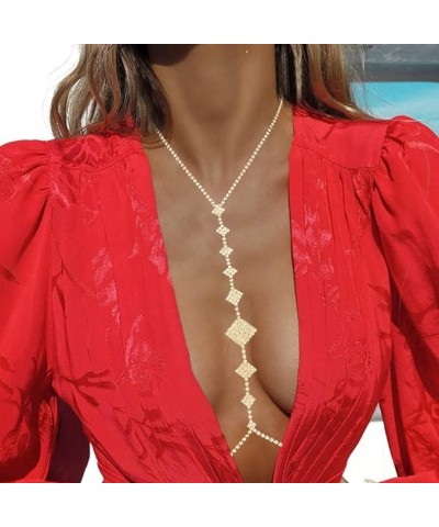 Sexy Body Chains Rhinestone Body Jewelry Sparkling Body Belly Chains Bikini Body Crystal for Girls and Women (Rhombus-S) Rhom...