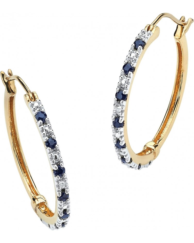 PalmBeach Yellow Gold-Plated Sterling Silver Round Genuine Blue Sapphire and Diamond Accent Hoop Earrings (27mm) $41.85 Earrings