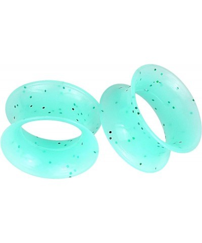 2PC Extra Soft Silicone Flexible Ear Skin Tunnels with Glitter Plugs Expanders Gauges Hollow Body Piercing Jewelry 2G-3/4 Tur...