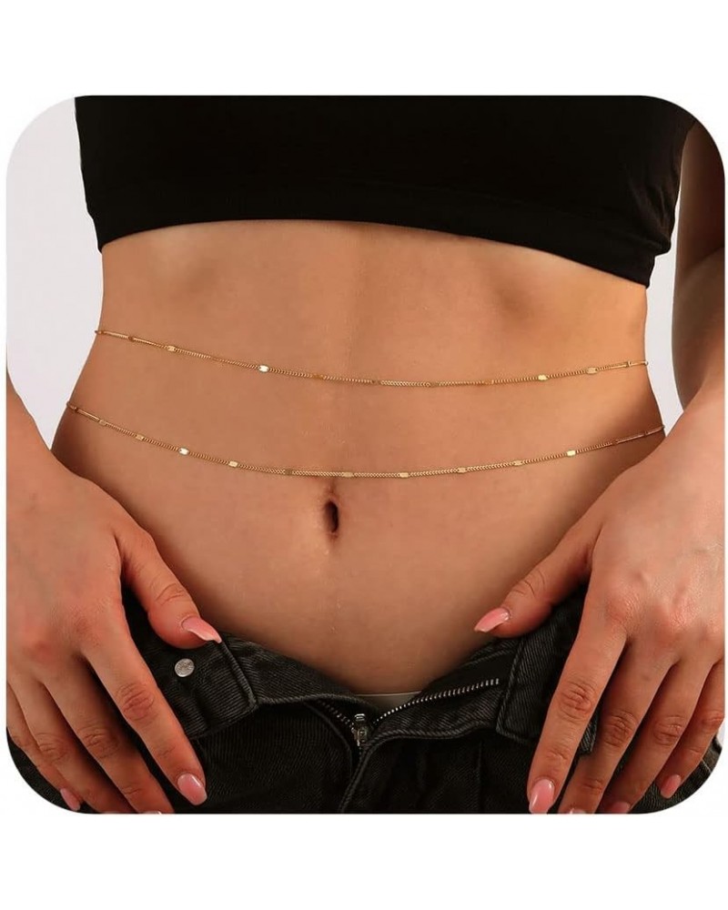 2PCS 25-43Inch 18K Gold Plated Waist Chain Minimalist Pearl Belly Body Chain Gold Layered Sexy Bikini Body Chains Waist Jewel...