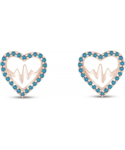 Round Cut Simulated Birthstone Heartbeat in Heart Stud Earrings With Push Back Jewelry For Women In 14k Rose Gold Over Sterli...