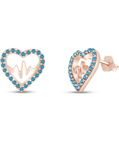 Round Cut Simulated Birthstone Heartbeat in Heart Stud Earrings With Push Back Jewelry For Women In 14k Rose Gold Over Sterli...