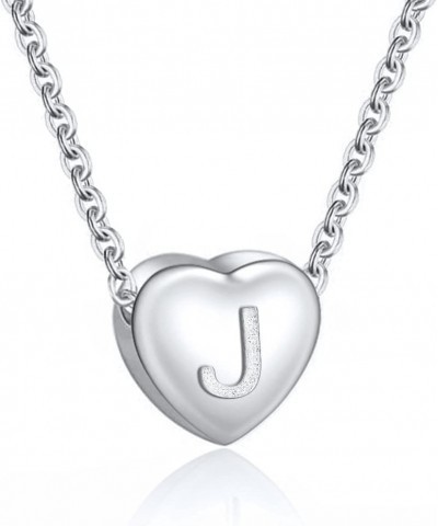 Dainty Initial Necklace S925 Sterling Silver Letters A-Z 26 Alphabet Heart Pendant Necklace for Women Initial: J Silver Plate...