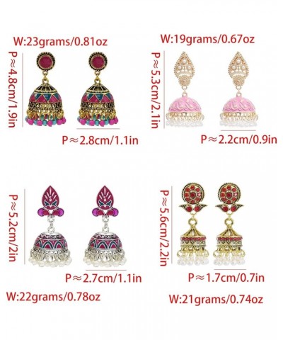 Gypsy Indian Bell Dangle Earrings Set - Retro 4pair/set Round Bell Tassel Hollow Jhumka Earrings for Women A $11.50 Earrings